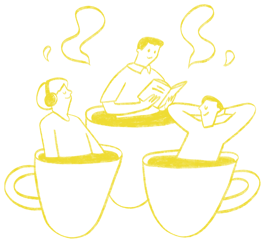 Ilustración de personas disfrutando café